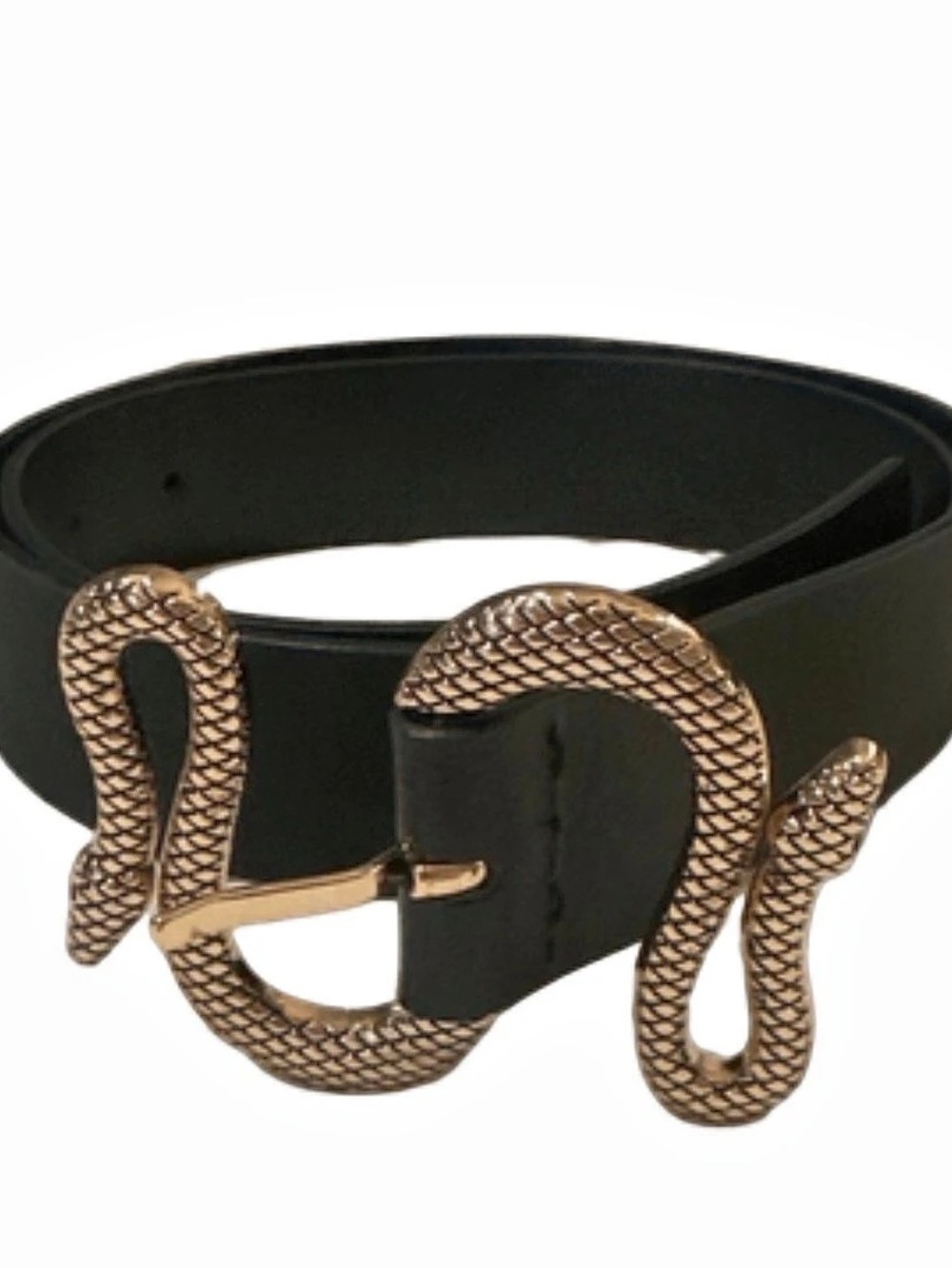 Snake Buckle Belts, black and cream.